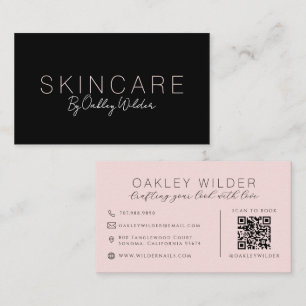 Skincare Black Blush Pink QR Code Business Card