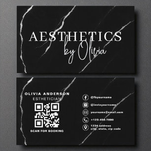 Skincare Esthetician QR Code Silver Black Marble Business Card