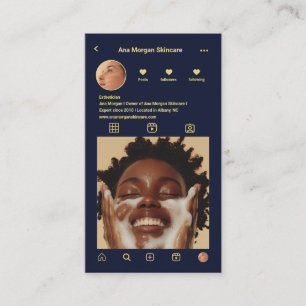 Skincare Instagram Photo Grid QR Code Navy Blue Business Card