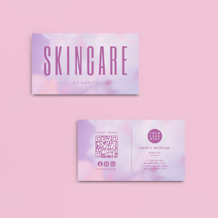 Skincare QR Code & Logo Purple Holographic  Business Card