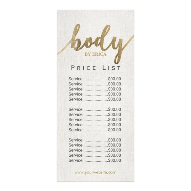 Skincare Salon Body Spa Aesthetician Price List  Rack Card (Front)