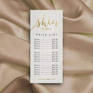 Skincare Salon Spa Aesthetician Elegant Price List Rack Card