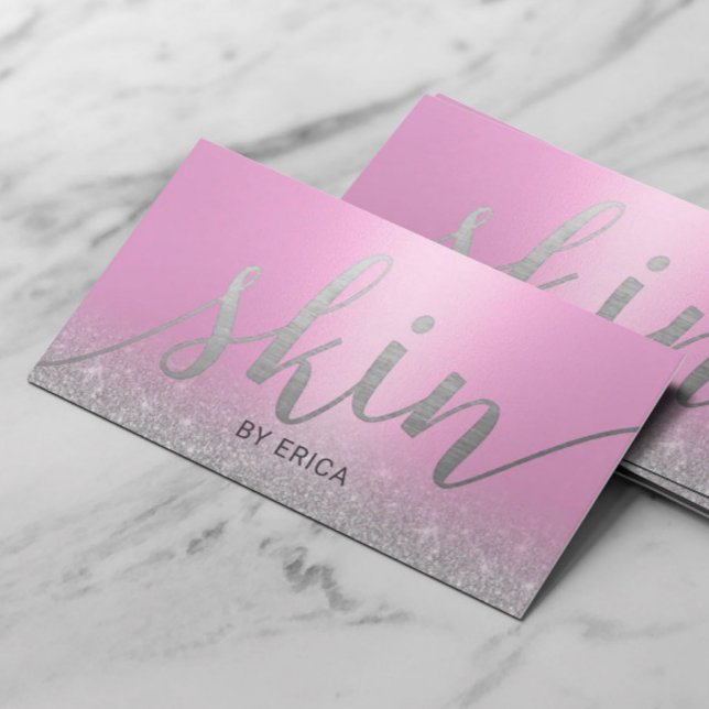 Skincare Salon Spa Aesthetician Modern Pink Silver Business Card (Creator Uploaded)