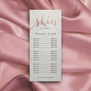 Skincare Salon Spa Aesthetician Price List Rack Card