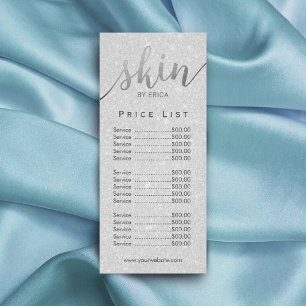Skincare Salon Spa Aesthetician Silver Price List Rack Card