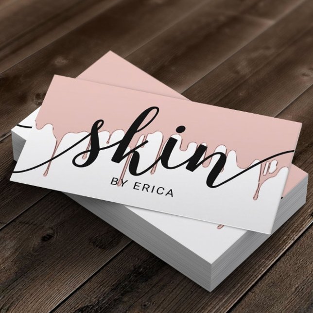 Skincare Salon Spa Esthetician Rose Gold Drips Business Card (Creator Uploaded)