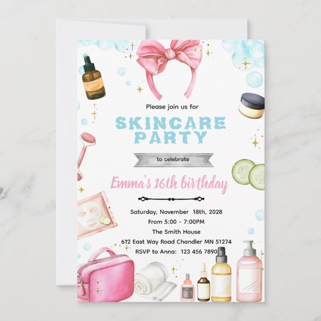 Skincare spa theme invitation (Front)