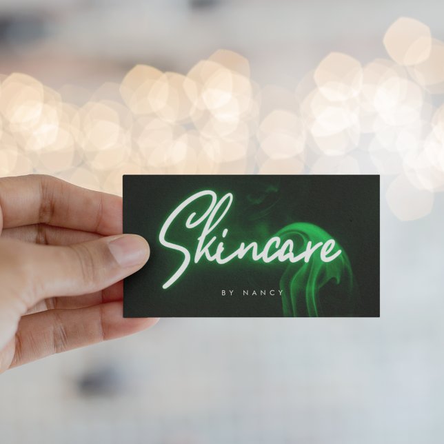 Skincare Typography Green Neon  Business Card (Creator Uploaded)