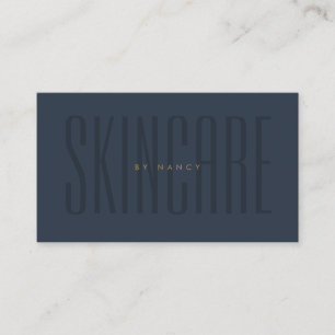 Skincare Typography Navy Blue Minimalist Business Card
