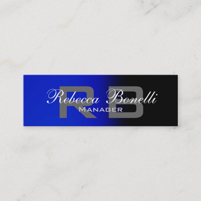 Skinny Black Blue Grey Monogram Business Card (Front)