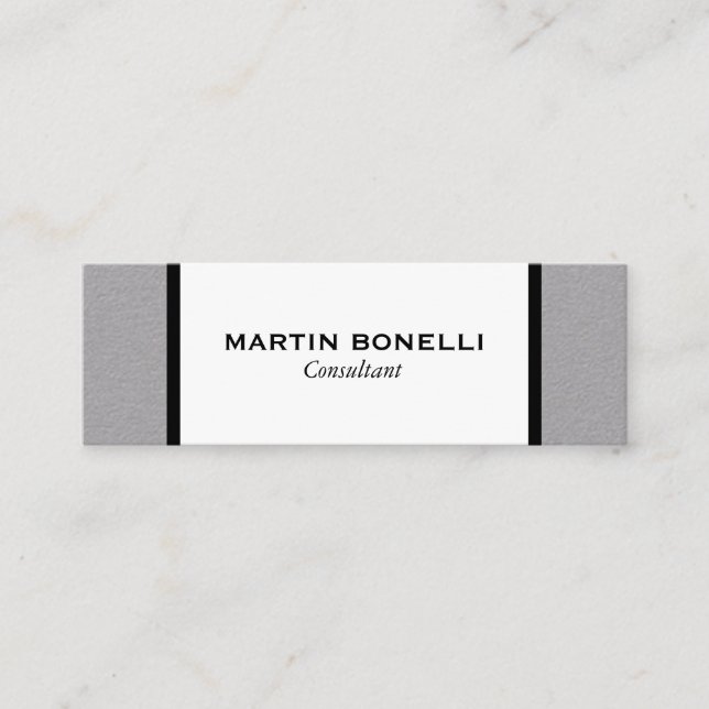 Skinny Black White Grey Minimalist Modern Mini Business Card (Front)