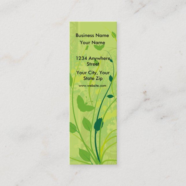 Skinny Business Card Green Butterfly Floral (Front)