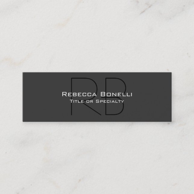 Skinny Grey Black Script Monogram Business Card (Front)