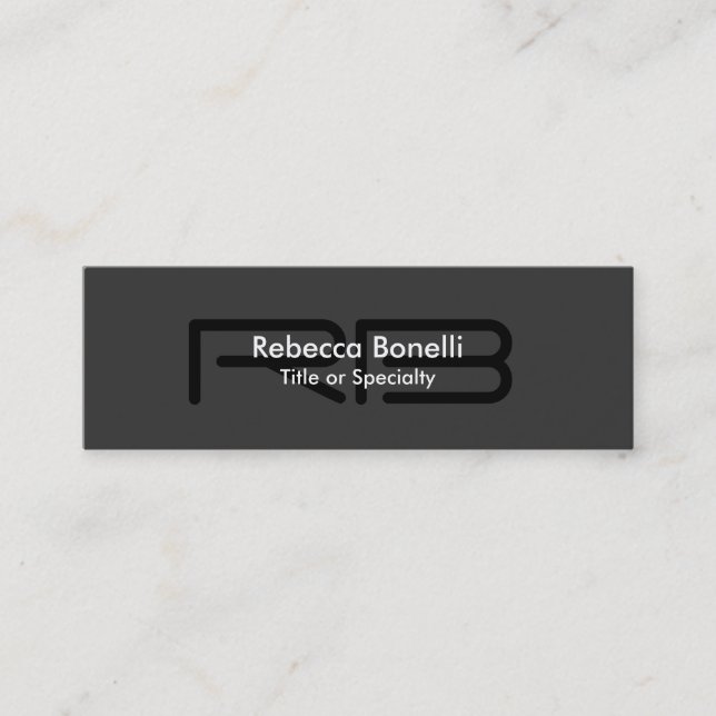 Skinny Grey Black White Monogram Business Card (Front)