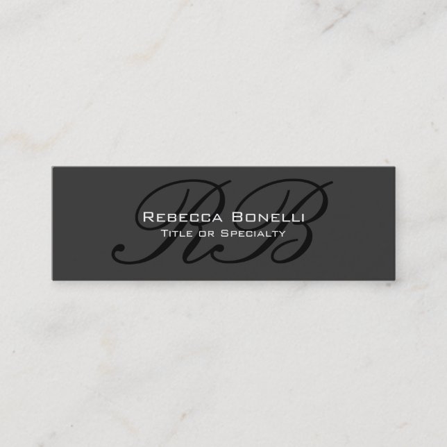 Skinny Grey Black White Monogram Business Card (Front)