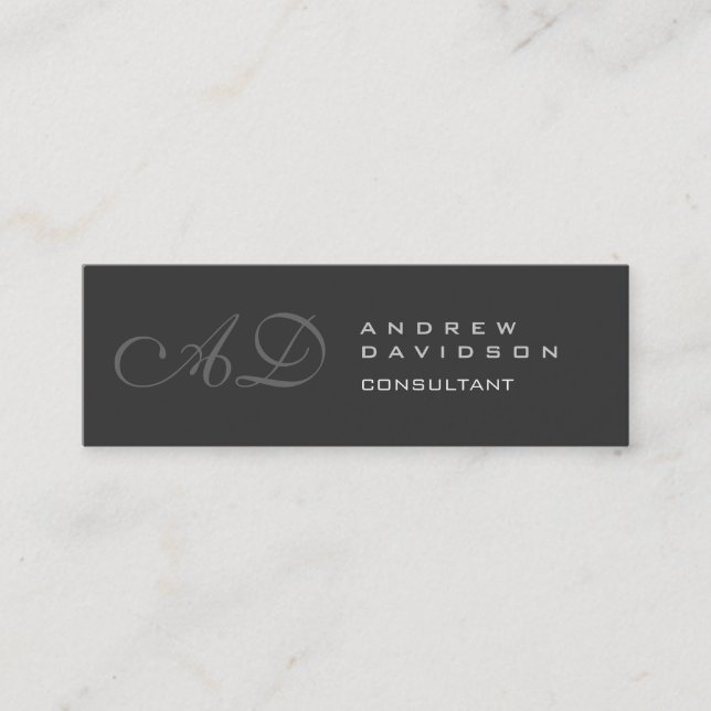 Skinny Grey Monogram Plain Business Card (Front)