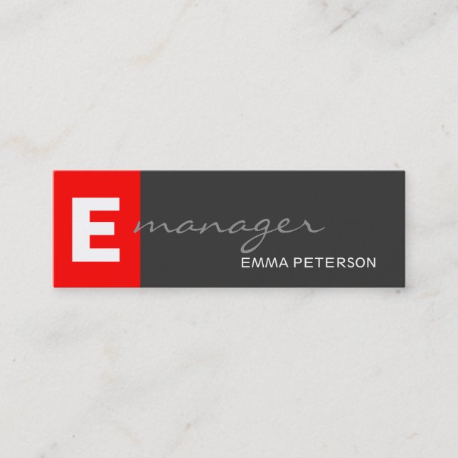 Skinny Grey Red Monogram Professional Manager Mini Business Card (Front)