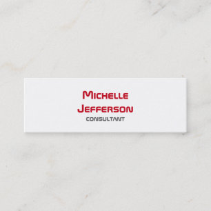 Skinny Modern Plain Red White Mini Business Card