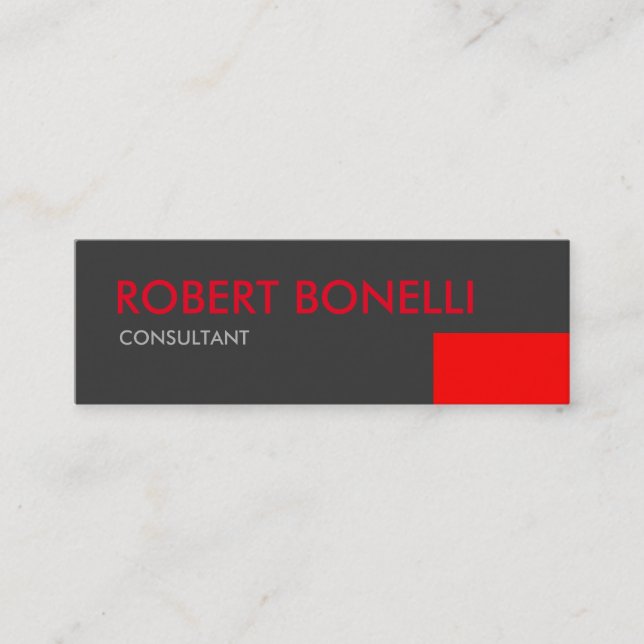 Skinny Modern Red Bold Text Grey Business Card (Front)