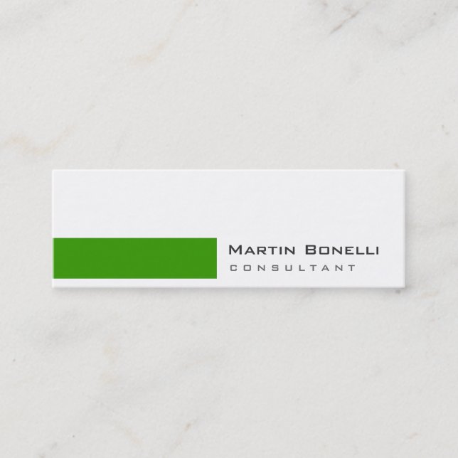 Skinny Modern White Green Simple Business Card (Front)