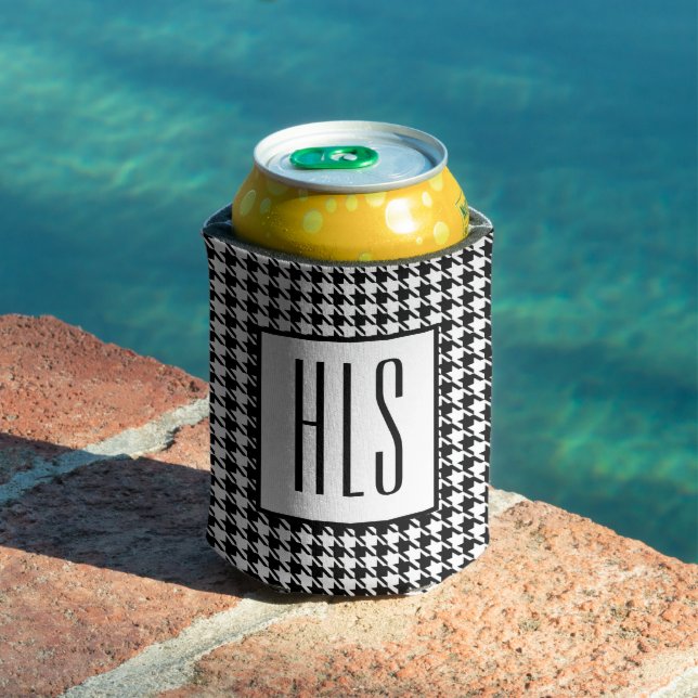 Skinny Monogram Initials, Houndstooth Pattern 12oz Can Cooler (In Situ Pool)