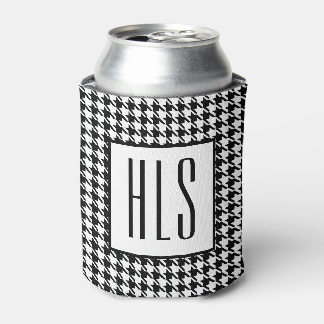 Skinny Monogram Initials, Houndstooth Pattern 12oz Can Cooler (Can Front)