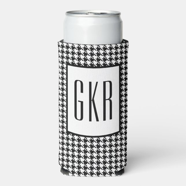 Skinny Monogram Initials, Houndstooth Pattern, Seltzer Can Cooler (Seltzer Front)