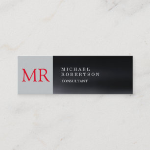 Skinny monogram red grey modern mini business card