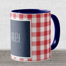 Skinny Name Navy Blue Denim Red White Gingham