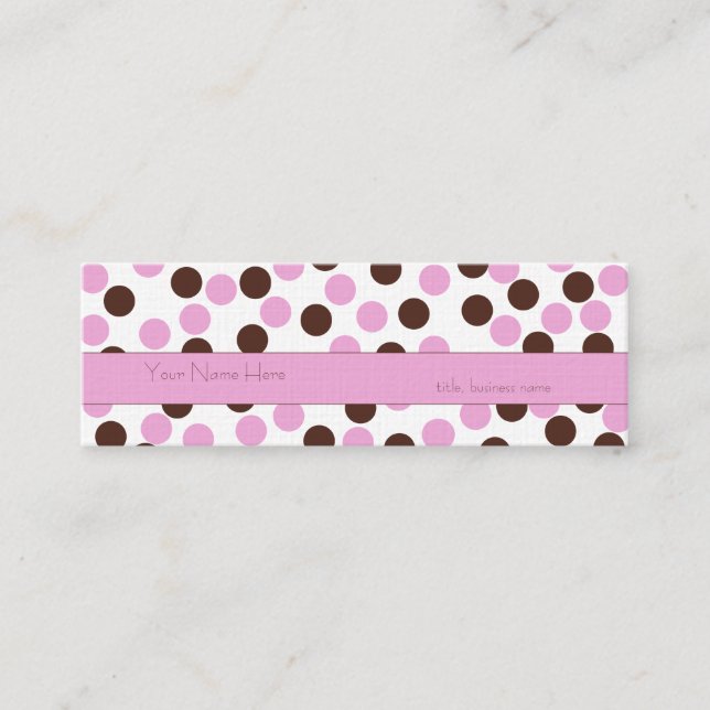 Skinny Pink and Brown Polka Dot Business Card (Front)