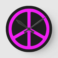 Skinny Pink Peace Sign on Black Wall Clock