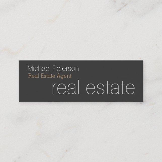 Skinny Plain Grey Real Estate Agent Business Card (Front)