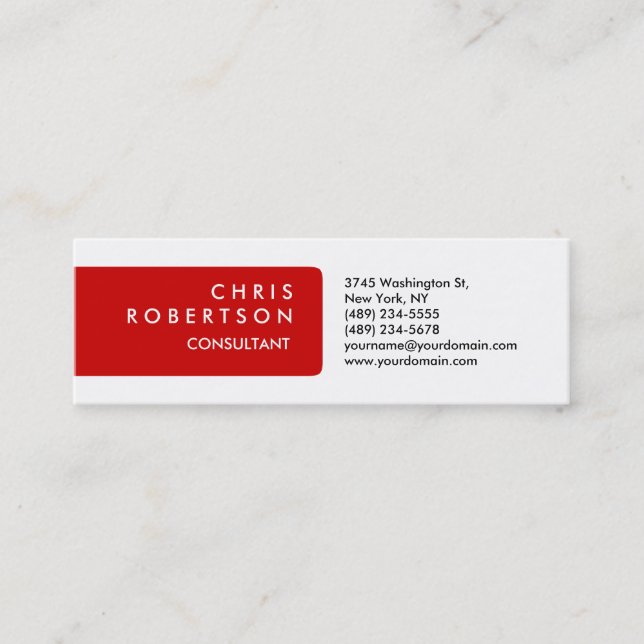 Skinny Plain Red White Attractive Business Card (Front)