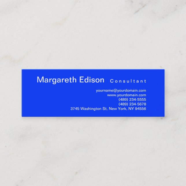 Skinny Professional Plain Blue Business Card (Front)