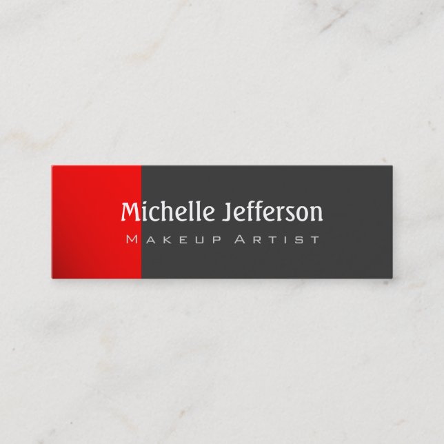 Skinny Red Dark Grey Trendy Business Card (Front)
