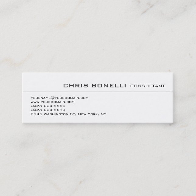Skinny Slim White Trendy Modern Business Card (Front)