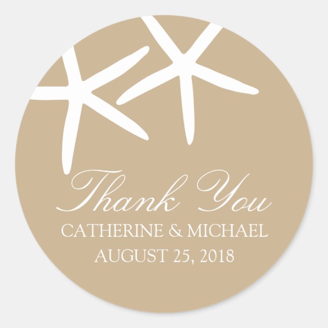 Skinny Starfish Wedding Classic Round Sticker (Front)