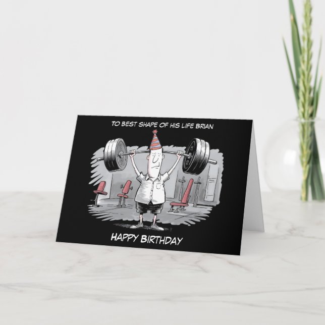 skinny strong man with birthday hat birthday card (Front)