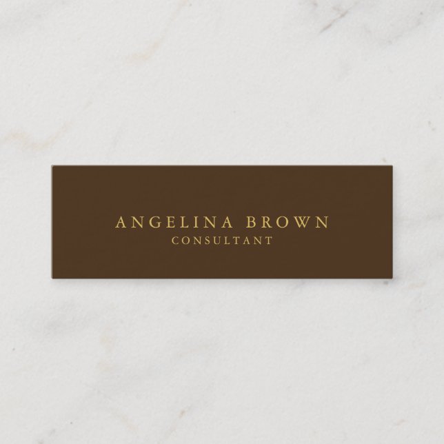 Skinny Stylish Brown Gold Professional Trendy Mini Business Card (Front)