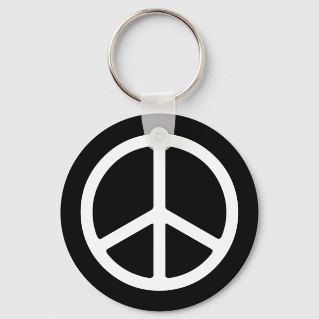 Skinny White Peace Symbol Key Ring (Front)