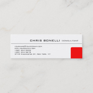 Skinny White Red Trendy Chic Business Card
