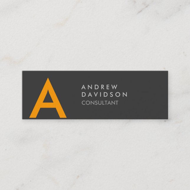 Skinny Yellow Grey Modern Monogram Business Card (Front)