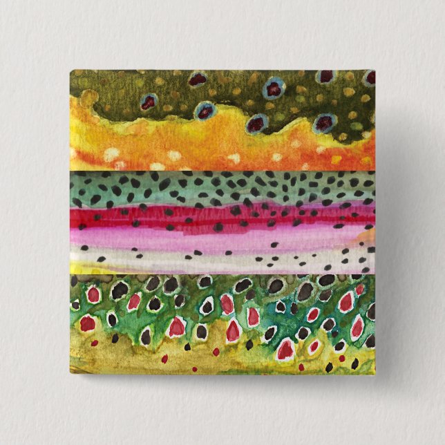 Skins of Three Beautiful Trout 15 Cm Square Badge (Front)