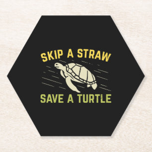 Skip A Straw Save A Turtle Scuba Diver Diving Gift Paper Coaster