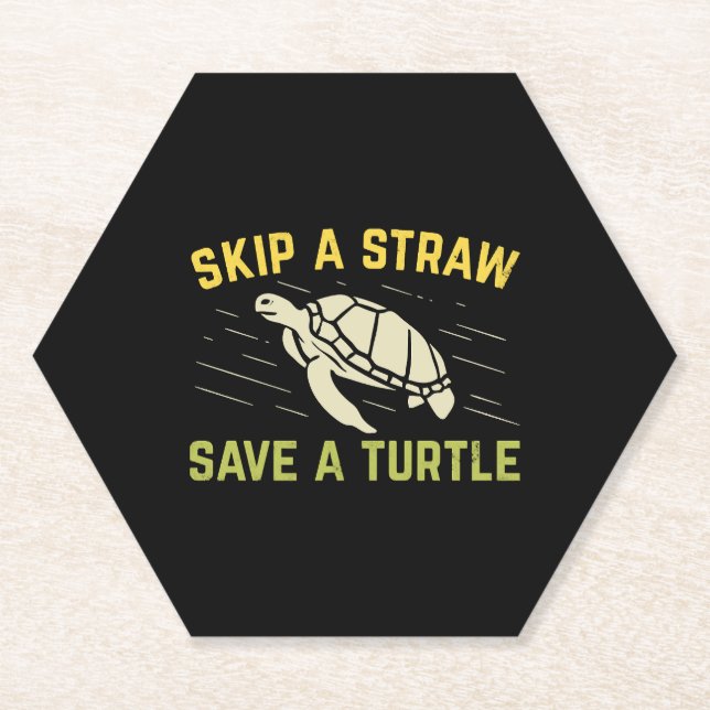 Skip A Straw Save A Turtle Scuba Diver Diving Gift Paper Coaster (Front)