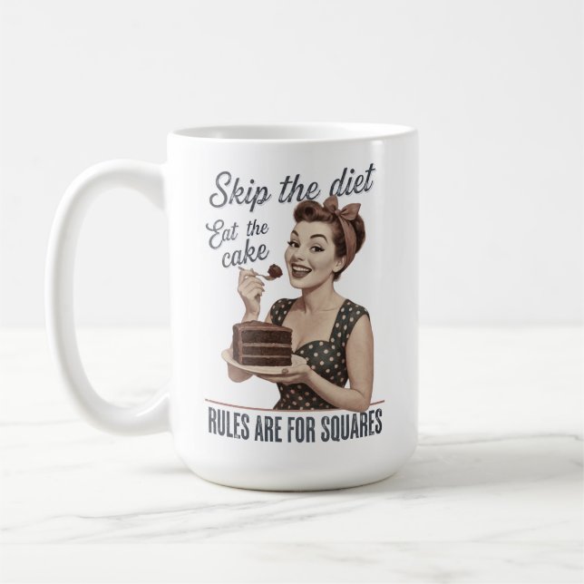 Skip the Diet Eat the Cake Retro Coffee Mug (Left)