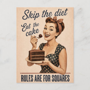 Skip the Diet Eat the Cake Retro Postcard