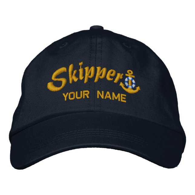 Skipper Anchor Your Boat Name Your Name Embroidered Hat (Front)