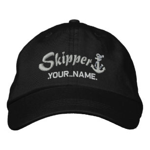 Skipper Customisable Your Name Silver Rope Anchor Embroidered Hat