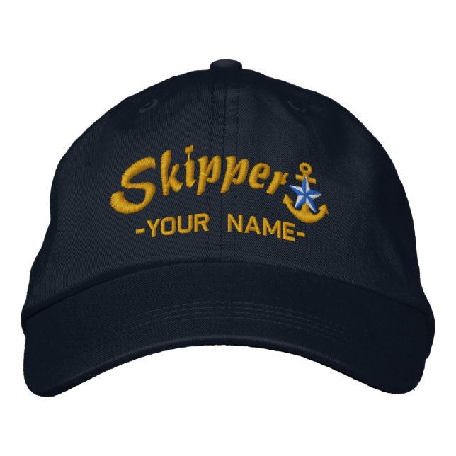 Skipper Customisable Your Name Star Anchor Embroidered Hat (Front)